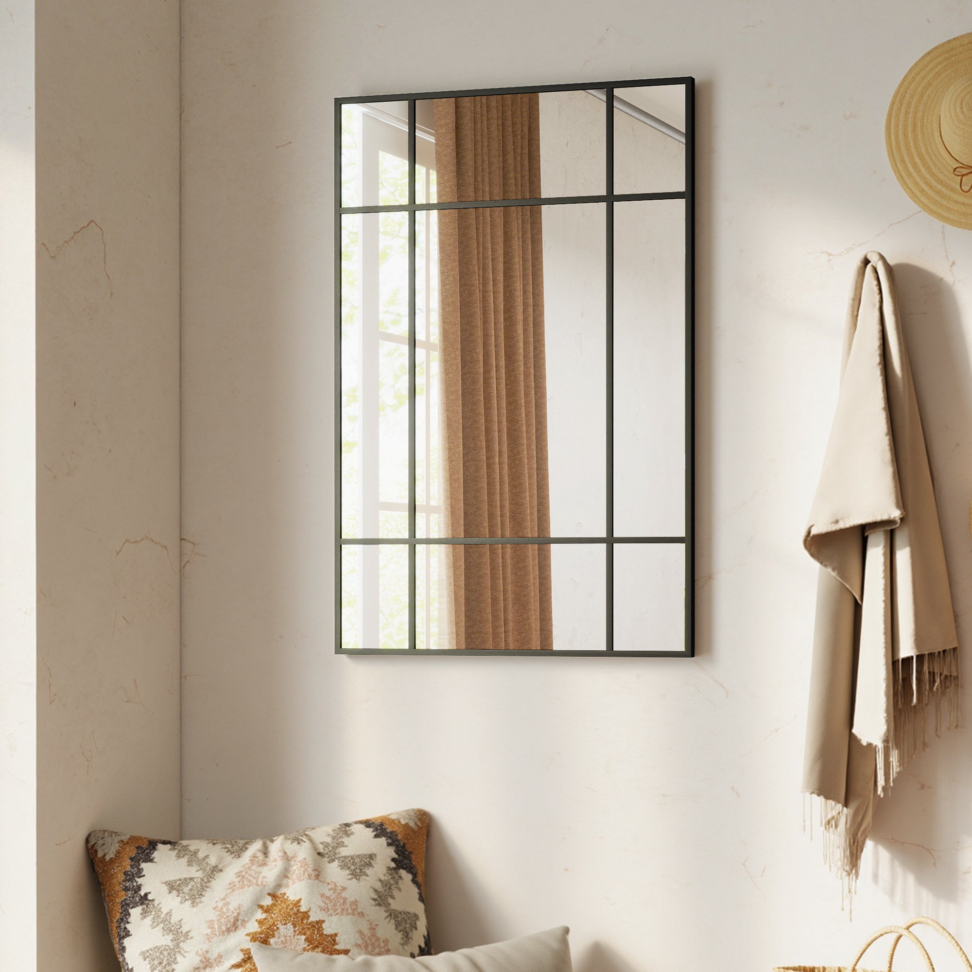 HOMCOM Specchio da Parete Stile Finestra con Montaggio Verticale e Orizzontale, 90x60 cm, Nero - 2