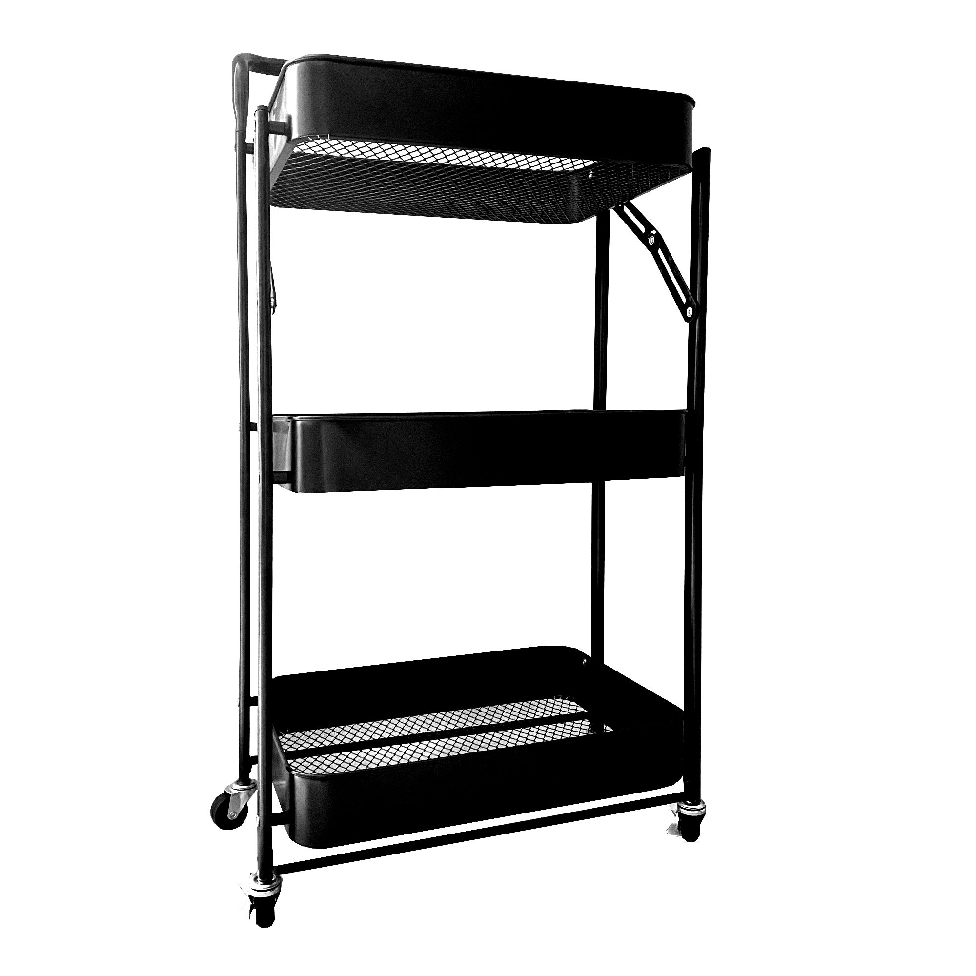 Chariot Pliable 3 Niveaux 88x45x30cm Nyana Home | Chariot Auxiliaire Cuisine ou Salle de Bain | Roulettes avec Frein - 3