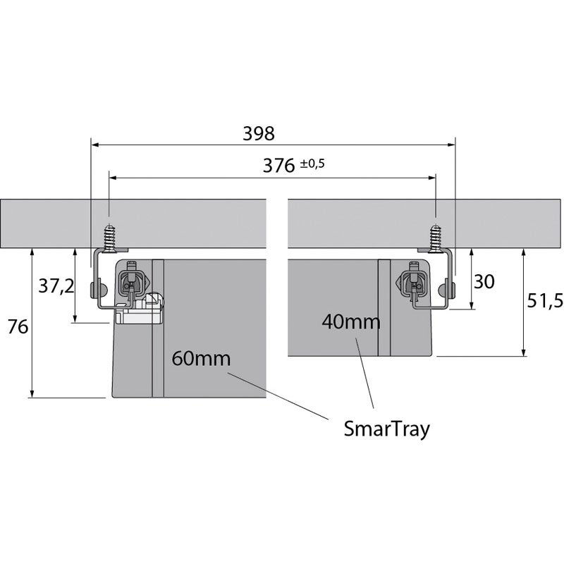 Coulisse quadro 12 smartray - Sortie : Partielle - Fixation : Sous tablette - Charge : 6 kg - HETTICH - 3