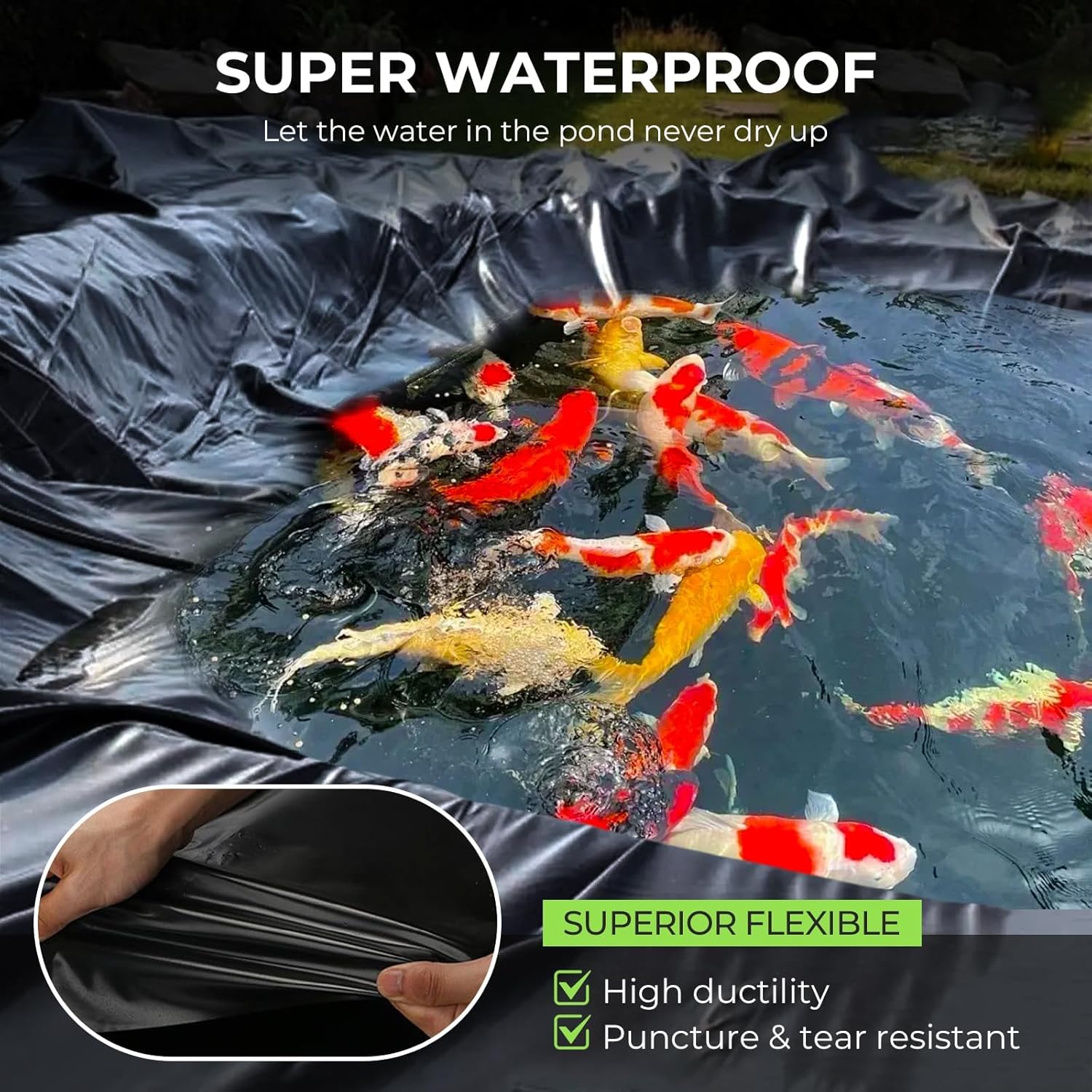 FULEADTURE Bâche pour bassin, 300*400cm, membrane imperméable pliée, adaptée à l'élevage de poissons ou de koï, base de cascade, fontaines. - 4