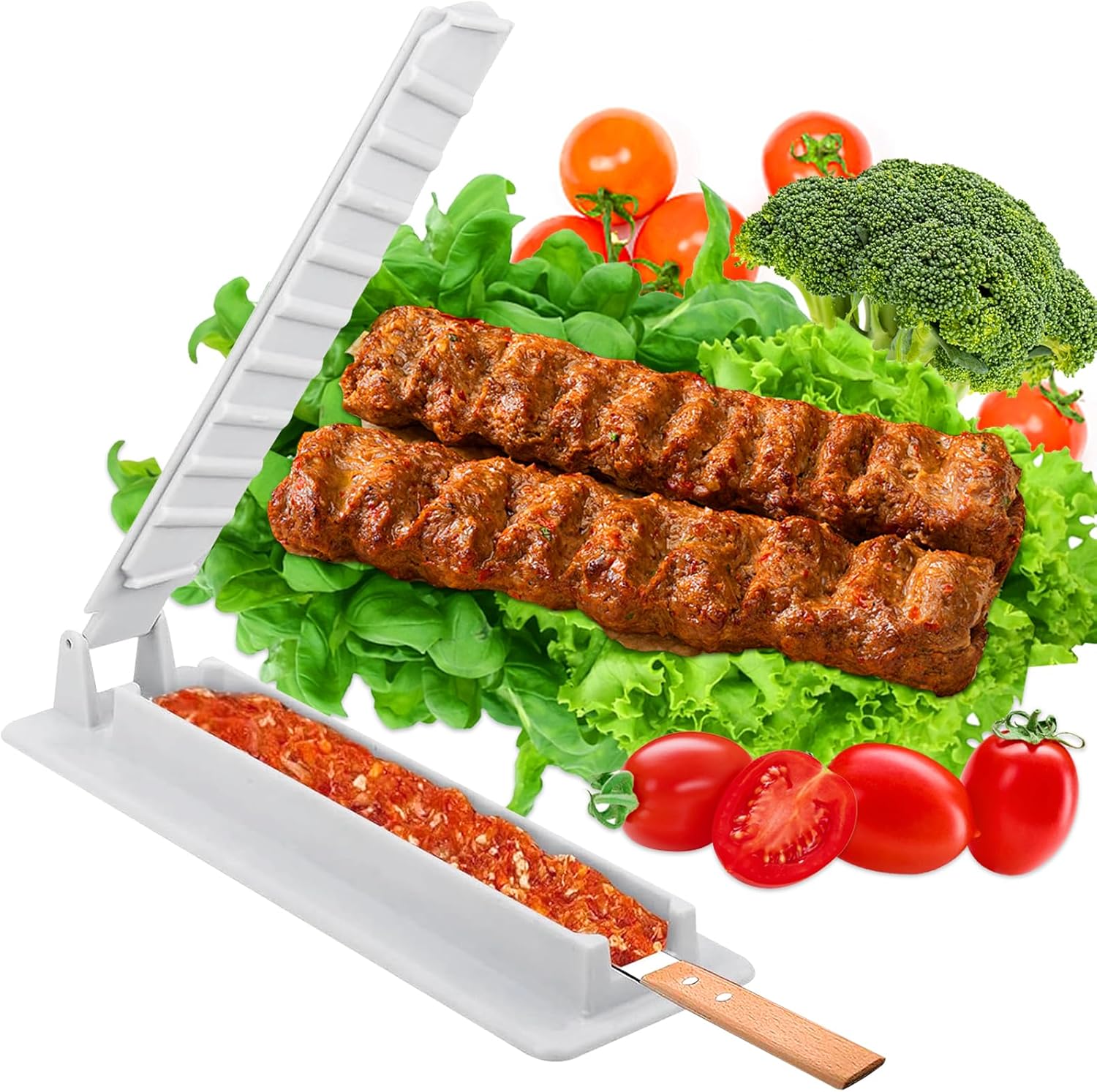 Ręczny rożen, przenośny grill zewnętrzny, rożen, narzędzie do grillowania, łatwy w użyciu, łatwy do czyszczenia, biały