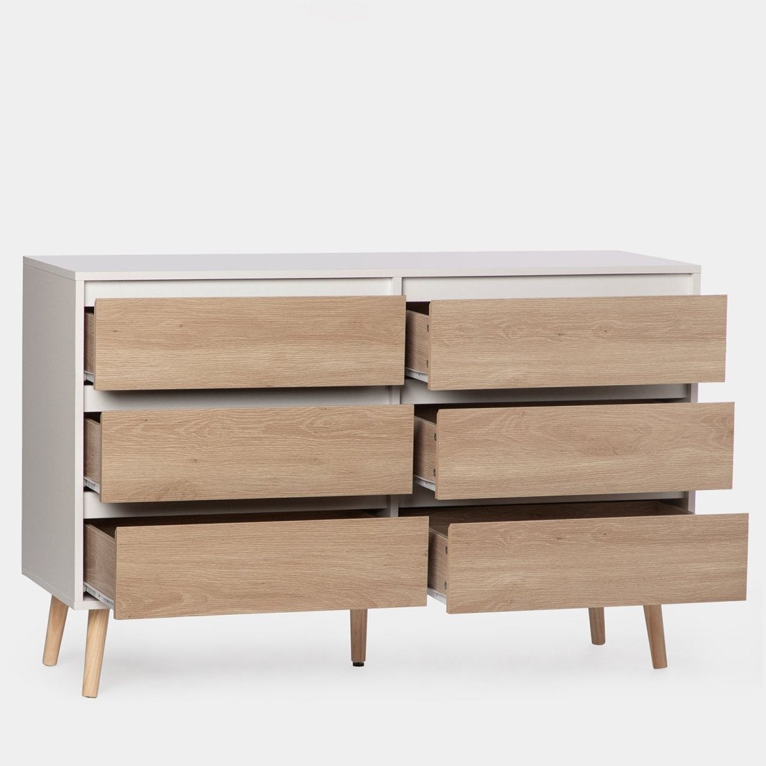 Commode à 6 tiroirs en bois blanc et naturel Kemi - 9