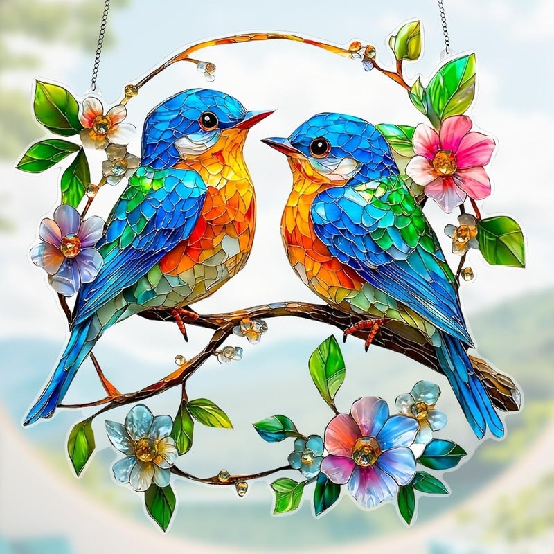 Łapacz słońca w kształcie ptaka, akrylowy łapacz słońca w kształcie rudzika z łańcuchem, dekoracja w kształcie ptaka do okien, ogrodu i wystroju zewnę