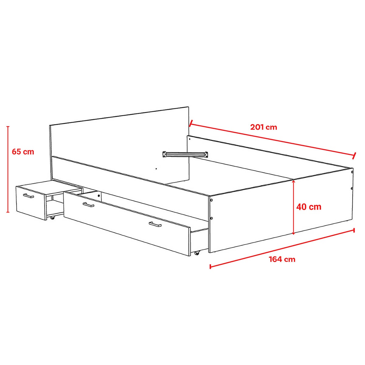 Lit 160x200 chevet et tiroir inclus Rebecca Blanc - 3