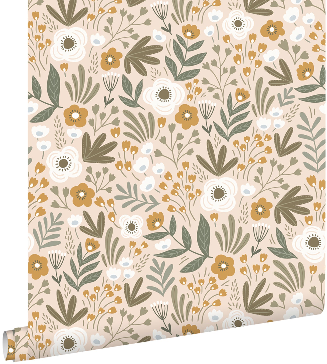 Tapeta kwiaty szaro zielonymIbrązowym - 50 x 900 cm - ESTAHOME