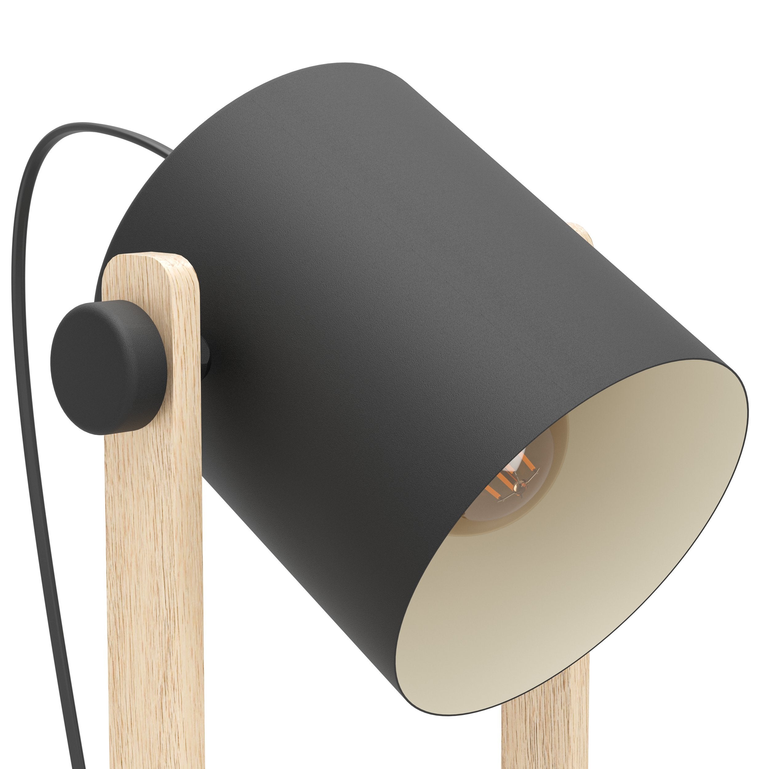 Lampa podłogowa LED EGLO Hornwood z projektorem, czarno-drewniana, 1xE27 - 3