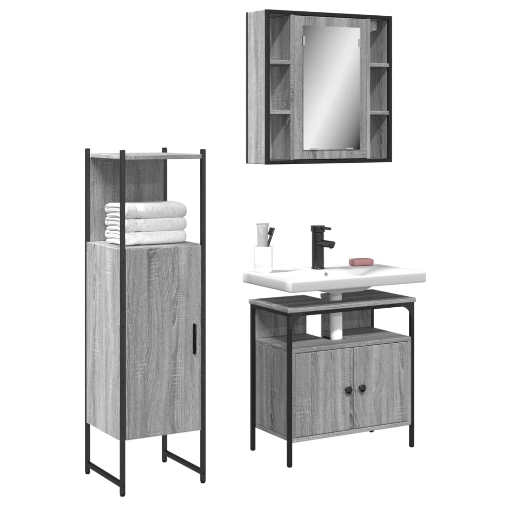Maison exclusive - set de muebles de baño 3 pzas madera contrachapada gris sonoma