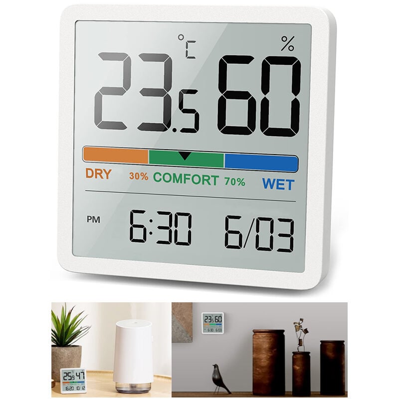 Cyfrowy termometr stołowy z monitorem temperatury i wilgotności, precyzyjny higrometr, termometr wewnętrzny z zegarem