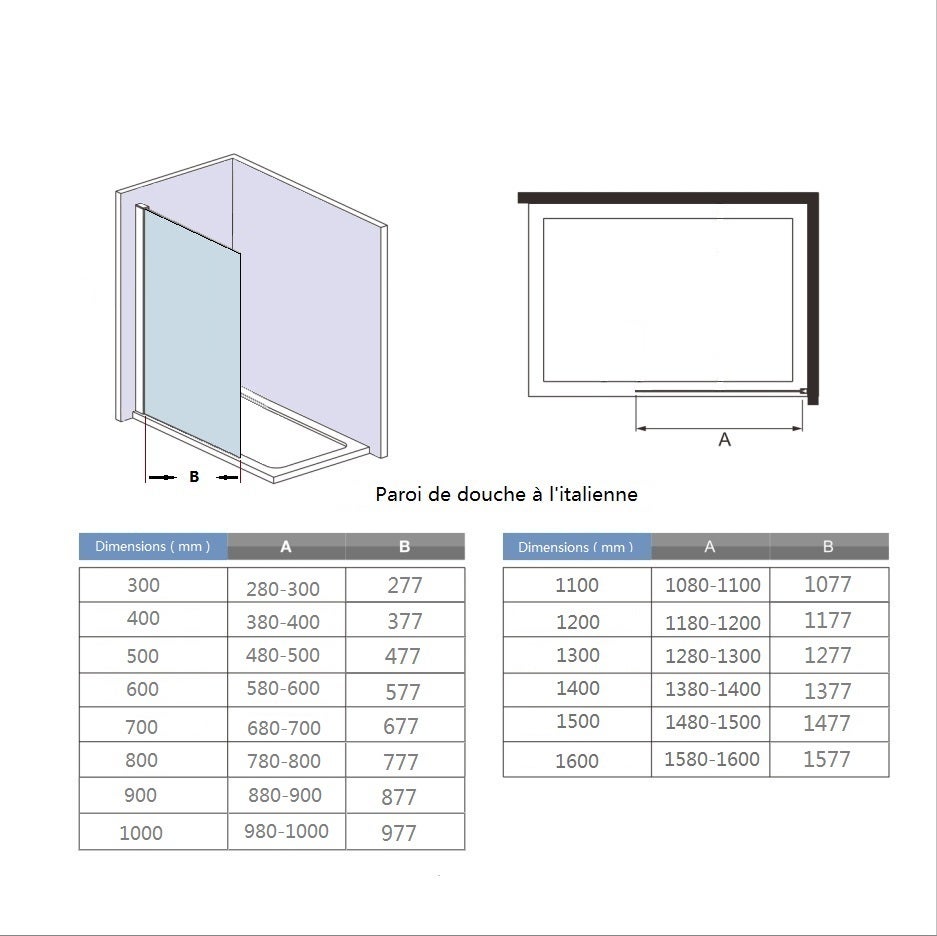 Océan paroi de douche noire 130x200cm en verre securit, paroi de douche à l'italienne + barre de fixation 90cm noire la pince tournée - 5