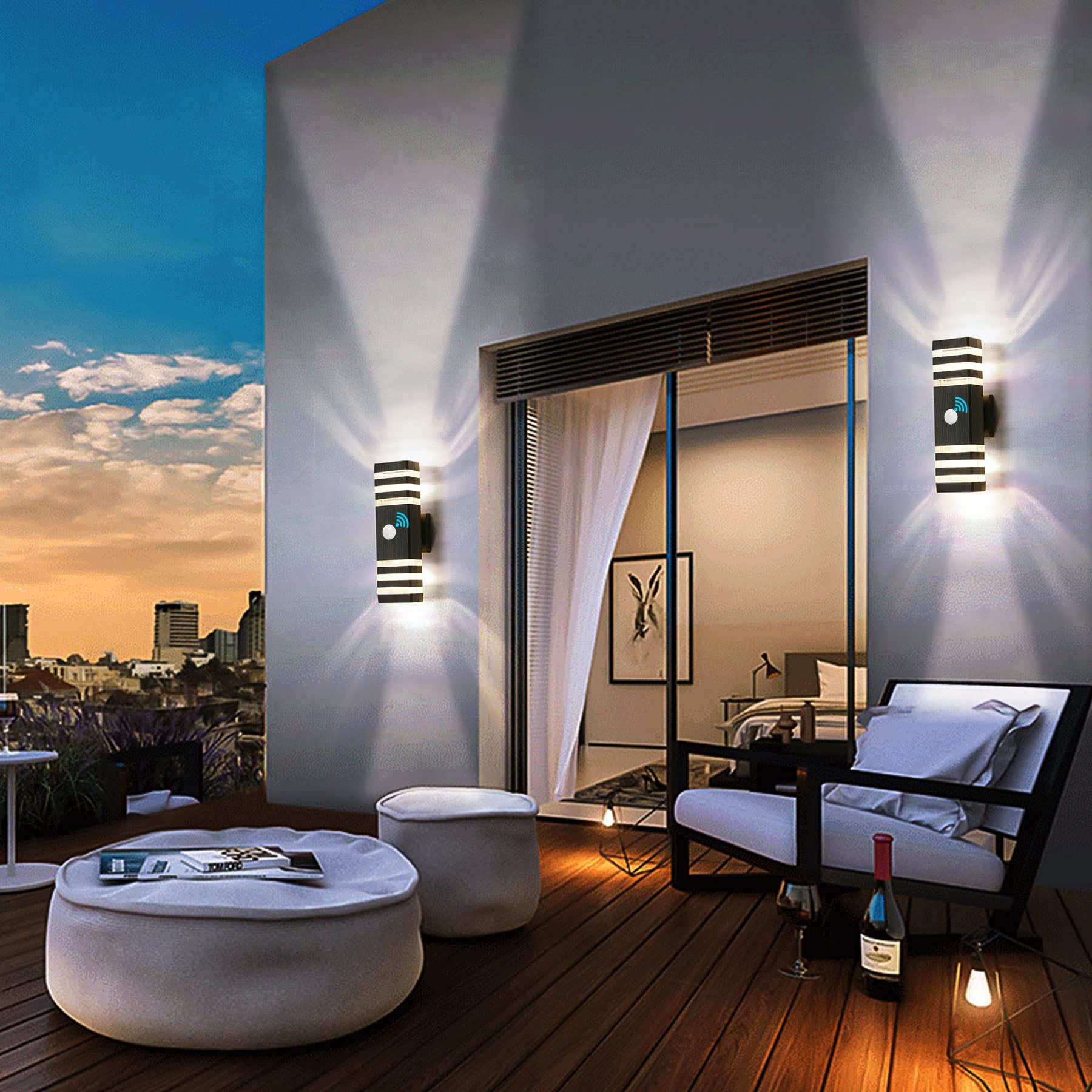 Applique murale extérieure avec détecteur de mouvement, éclairage de porche haut et bas, étanche IP65 pour terrasse, garage, jardin (lumière blanche) - 2