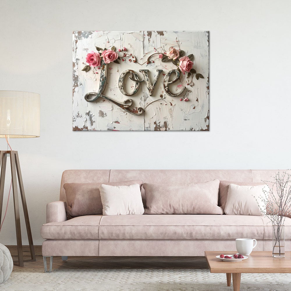 Obraz nowoczesny do salonu sypialni biura, Napis Love w stylu retro 60x40 - 2