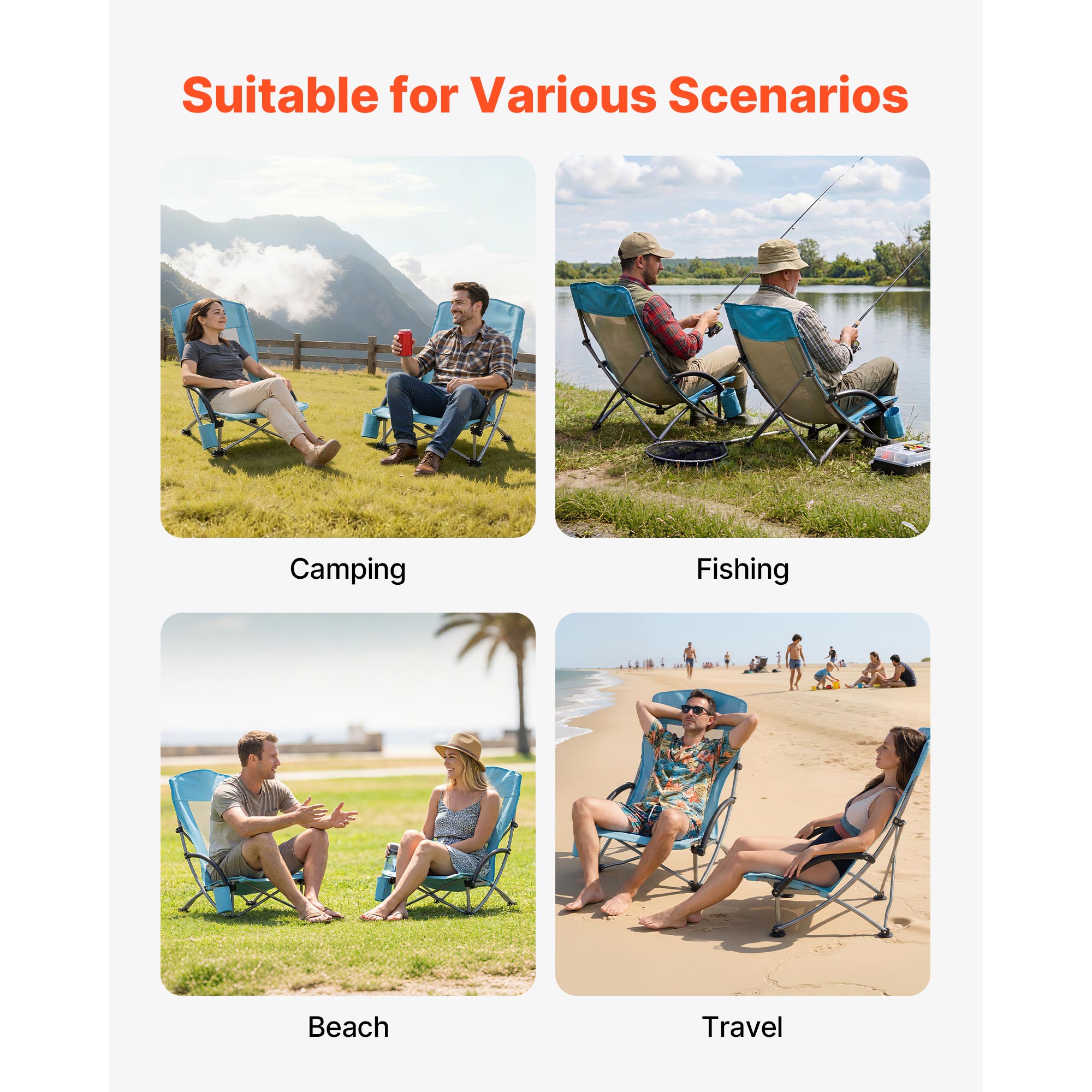 Lot de 2 chaises pliantes portables SucceBuy avec dossier haut, ideales pour le camping, les pique-niques, la randonnee et la peche en exterieur - 7