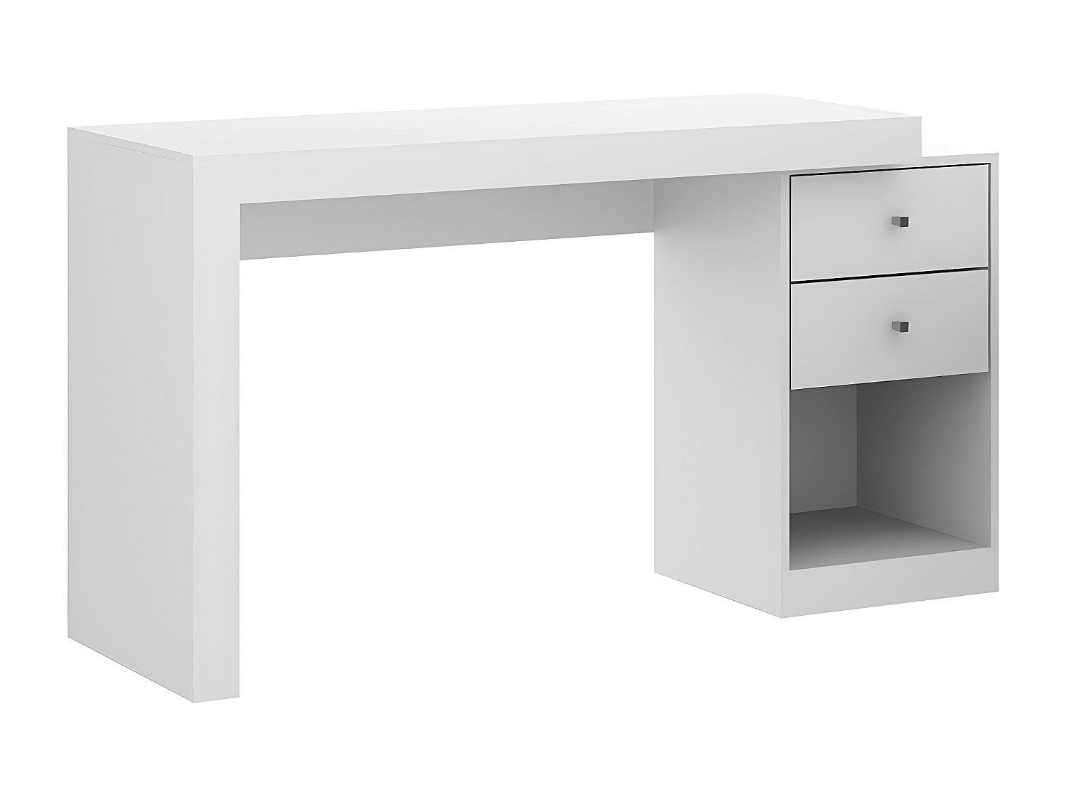 Bureau extensible 2 tiroirs et 1 niche - Coloris : Blanc - EVAN - 2
