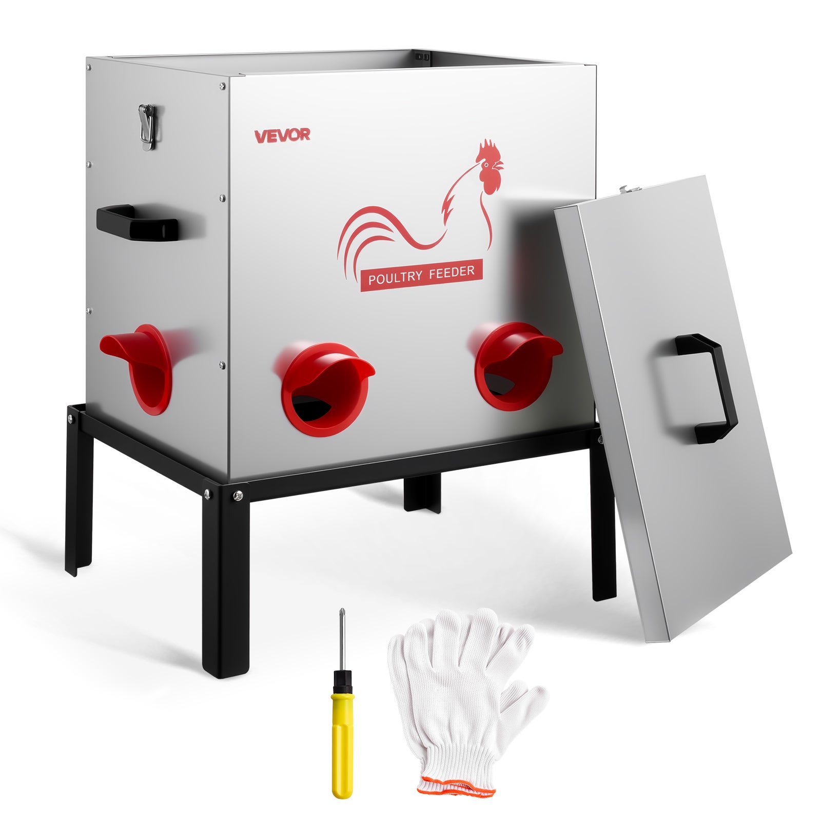Karmnik dla drobiu VEVOR 22,7 kg automatyczny 6 otworow metalowy ocynkowany pojemnik na pasze