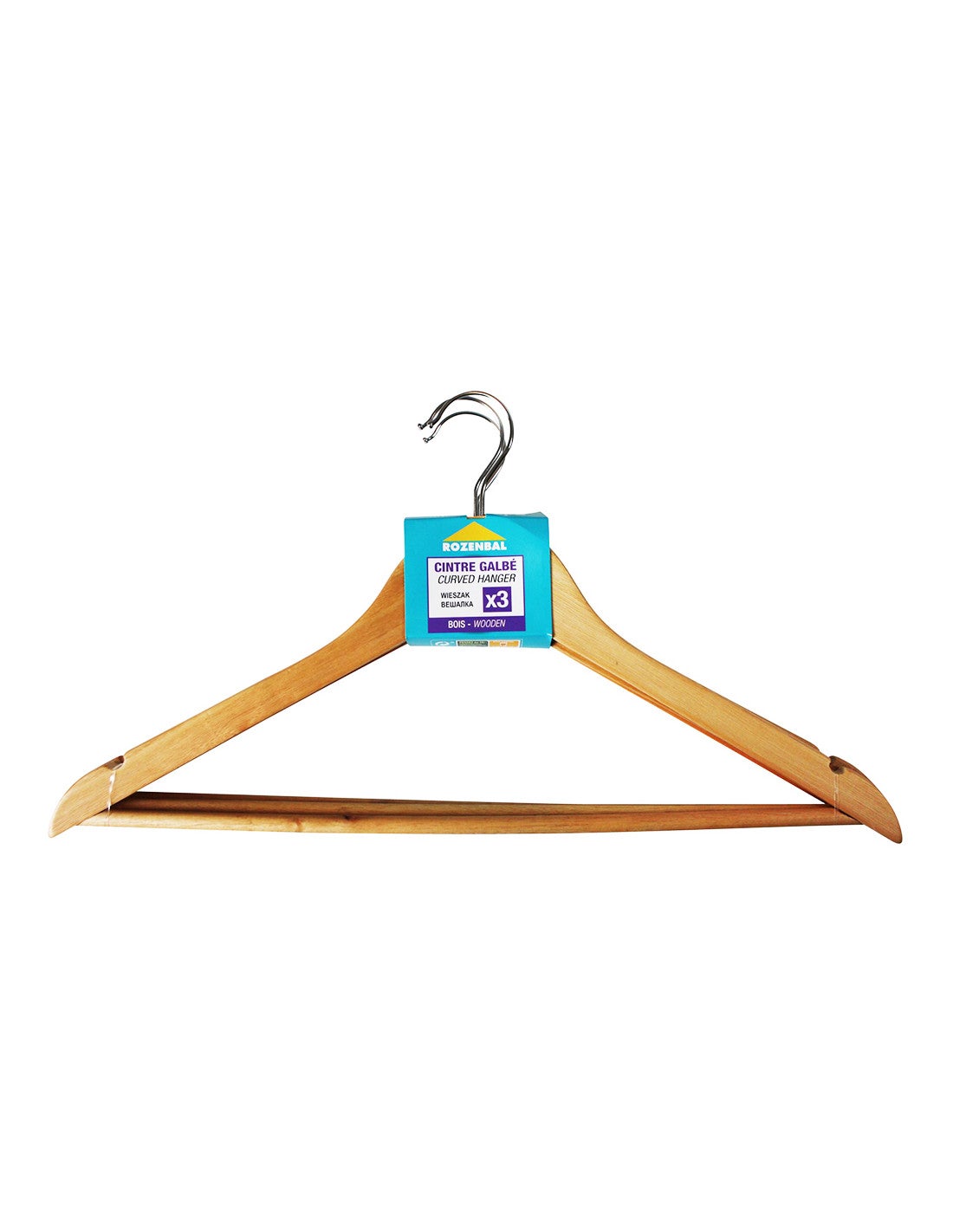 WENKO Cintres Galbés Eco Lot De 5 - Bois Naturel Avec Barre Pantalons Et Encoches Jupes