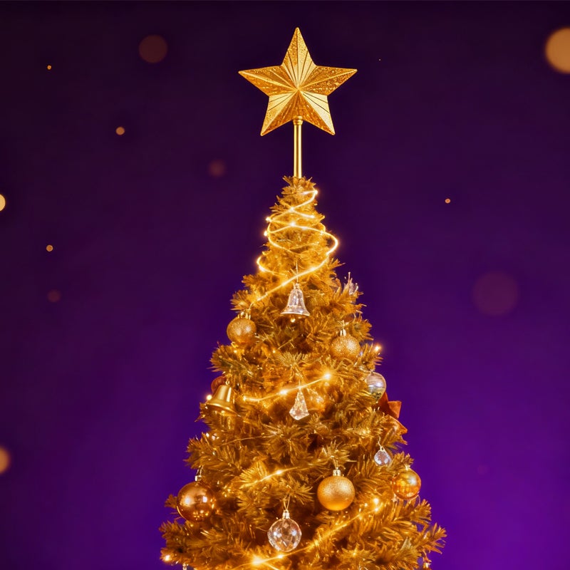 Topo de Árvore de Natal Iluminado Estrela, Topo de Árvore de Natal, Luz Quente, para Festas de Natal e Ano Novo, 32 x 16 x 5,5 cm - Dourado - 5