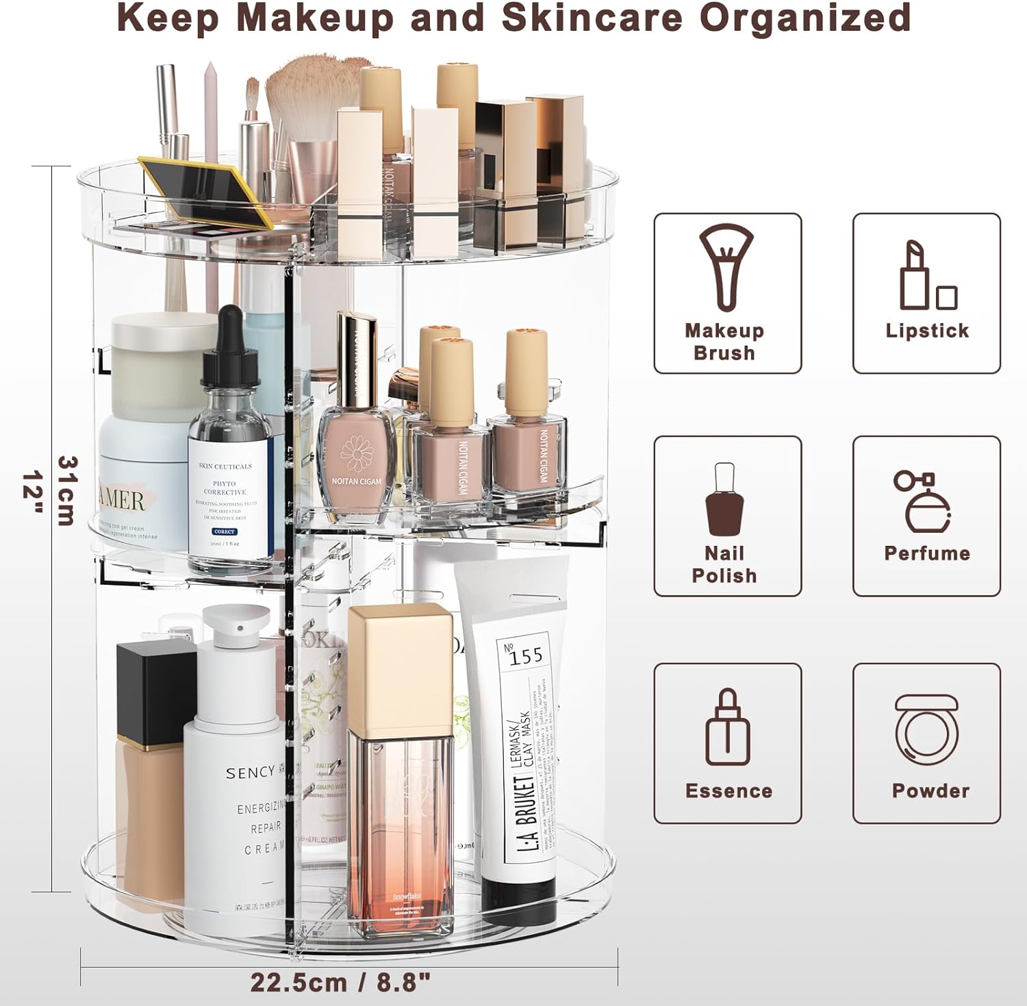 Rangez Votre Salle De Bain : Organisateur De Maquillage Rotatif 360°, Acrylique Transparent - Gain De Place Assuré - 14