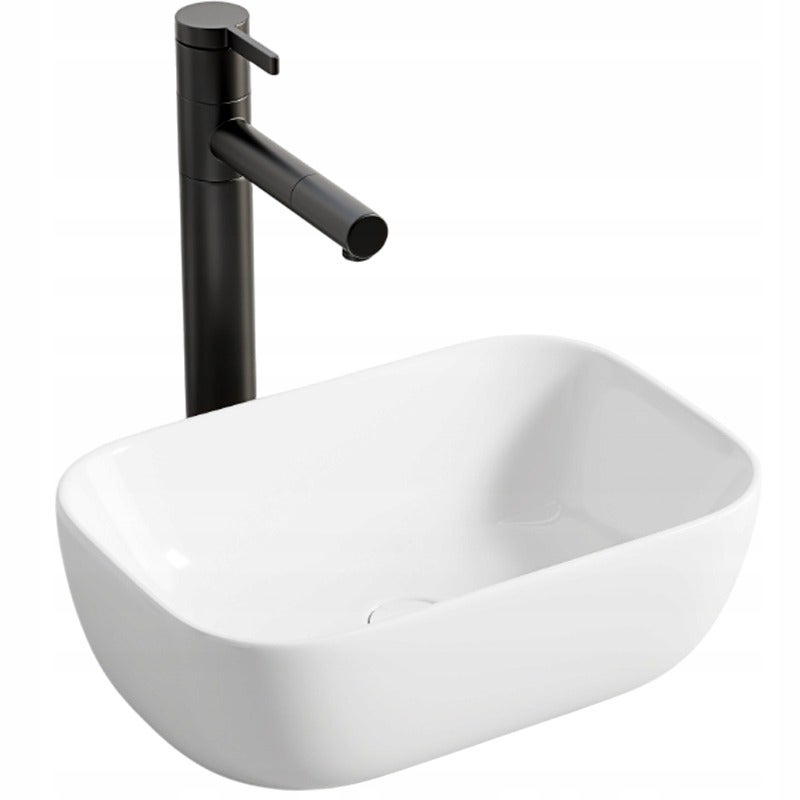 Biała umywalka ceramiczna nablatowa 37 x 25,5 cm