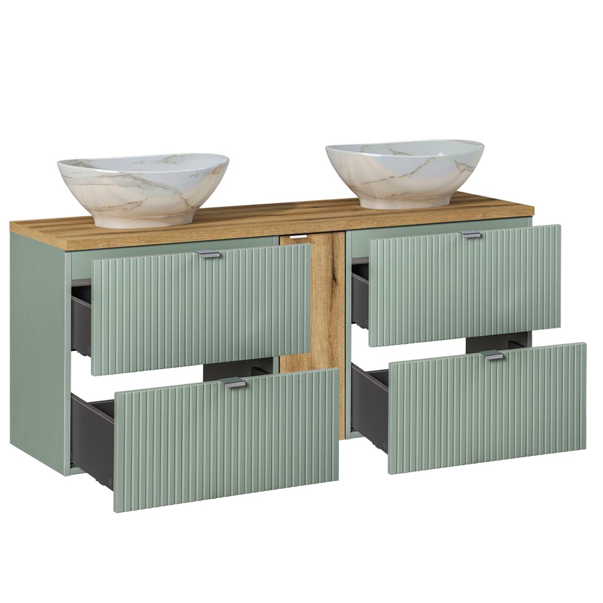 Ensemble meuble double vasque 140cm 4 tiroirs et colonne Jade Vert et Bois - 4