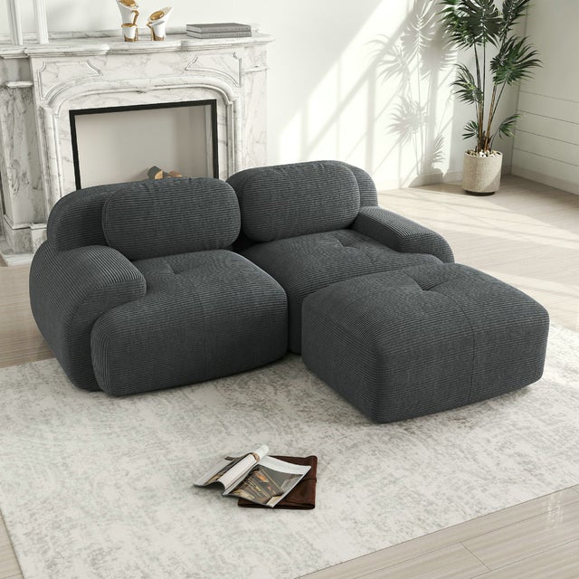 Canapé d\'angle 2 places 208 cm, modulable avec accoudoirs incurvés, pieds élargis, antidérapant – en velours côtelé doux – gris