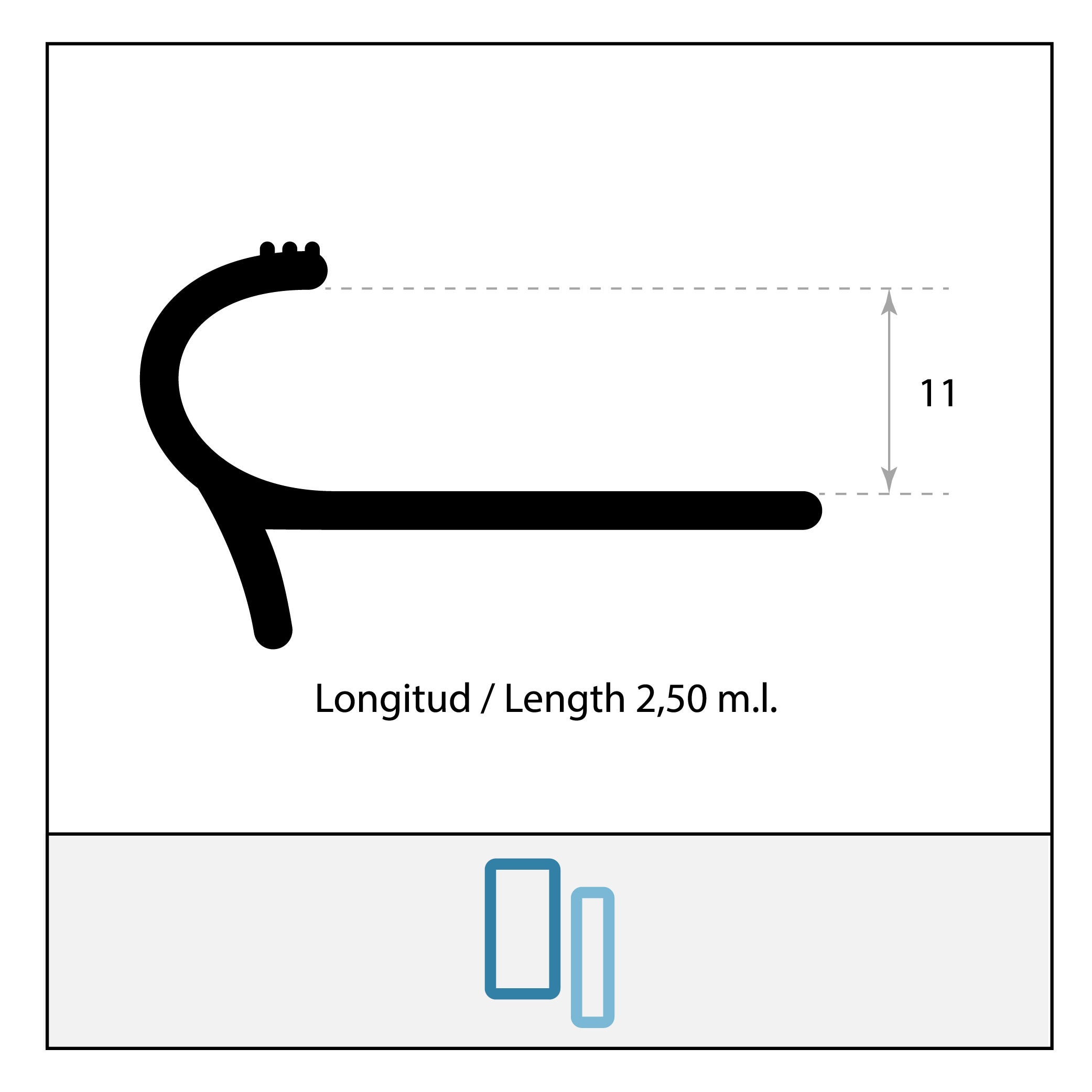 Nez de Marche 11mm Antiderapante Pour Carrelage EXTERIEUR / INTERIEUR. L 2,5m. Finition Argent Mat. Aluminium Anodisé. - 2