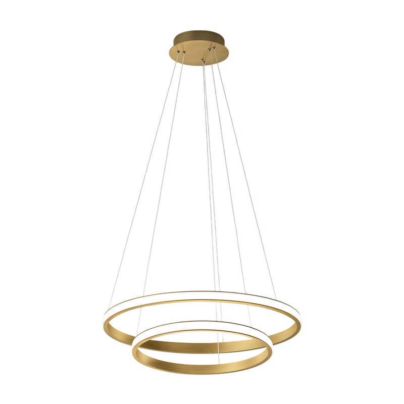 Żyrandol LED Iole S2 40W ściemnialny, nowoczesna lampa wisząca z podwójnym pierścieniem, szczotkowane złoto, ciepłe światło 3000K, 2000 lm