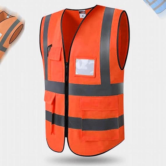 XLGilet de Sécurité Réfléchissant Mesh Vêtements de Travail Respirants avec Poches et Fermeture, couleur orange - 3