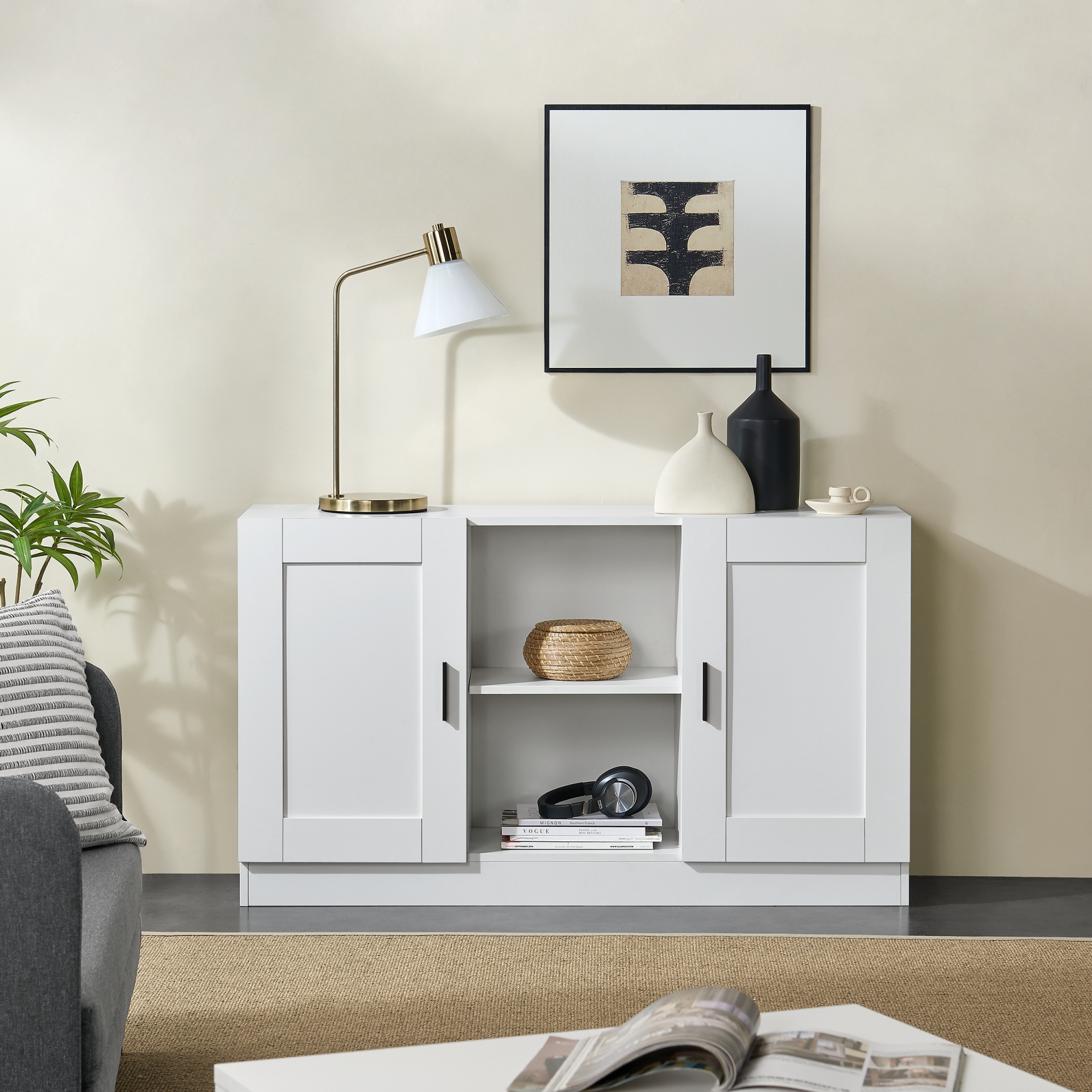 Credenza Bassa Spøttrup Mobile TV 70 x 120 x 30,5 cm Bianco [en.casa