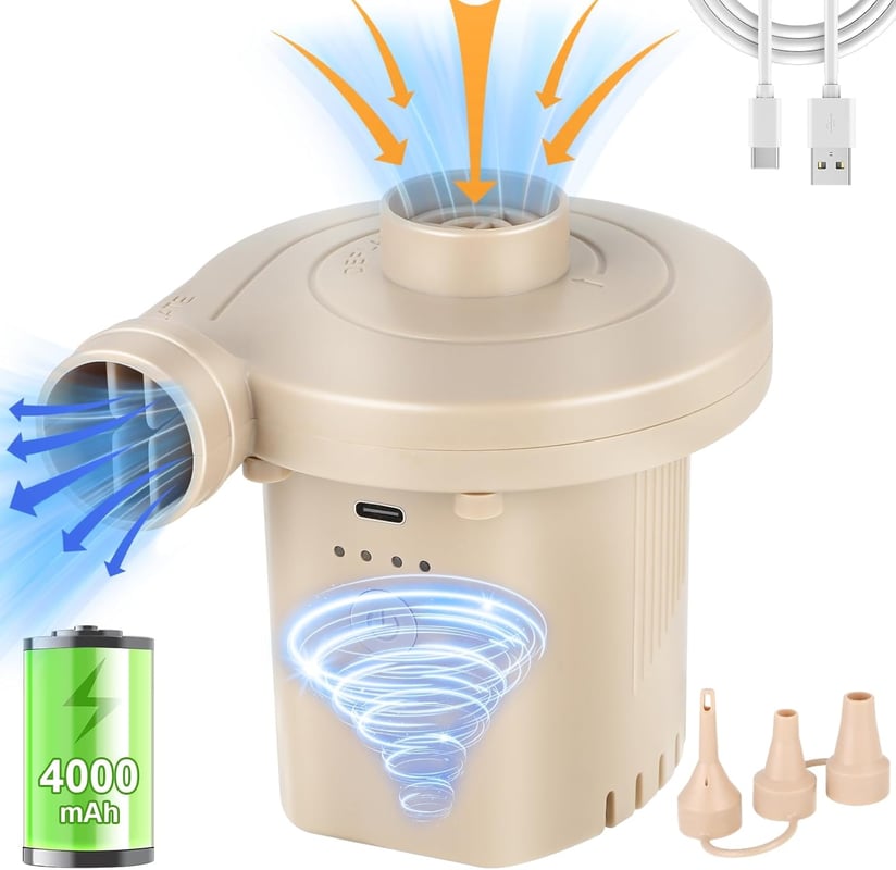 Przenośna pompka elektryczna – 4000 mAh, bezprzewodowa, USB – idealna do materacy dmuchanych, boi, basenów – praktyczna na kempingu