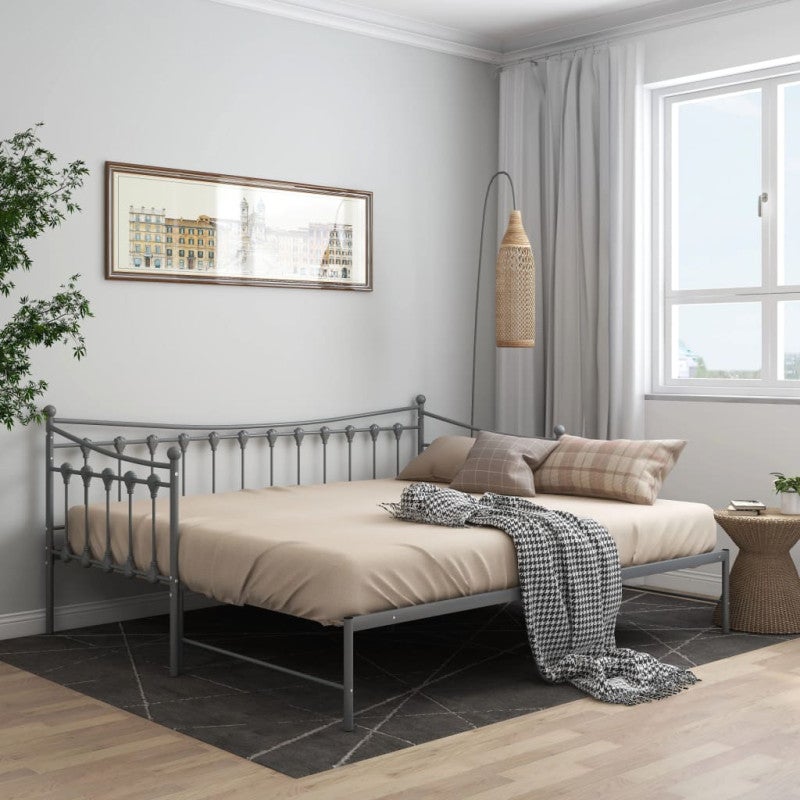 Sofa z wysuwaną ramą łóżka, szara, metalowa, 90x200 cm vidaXL