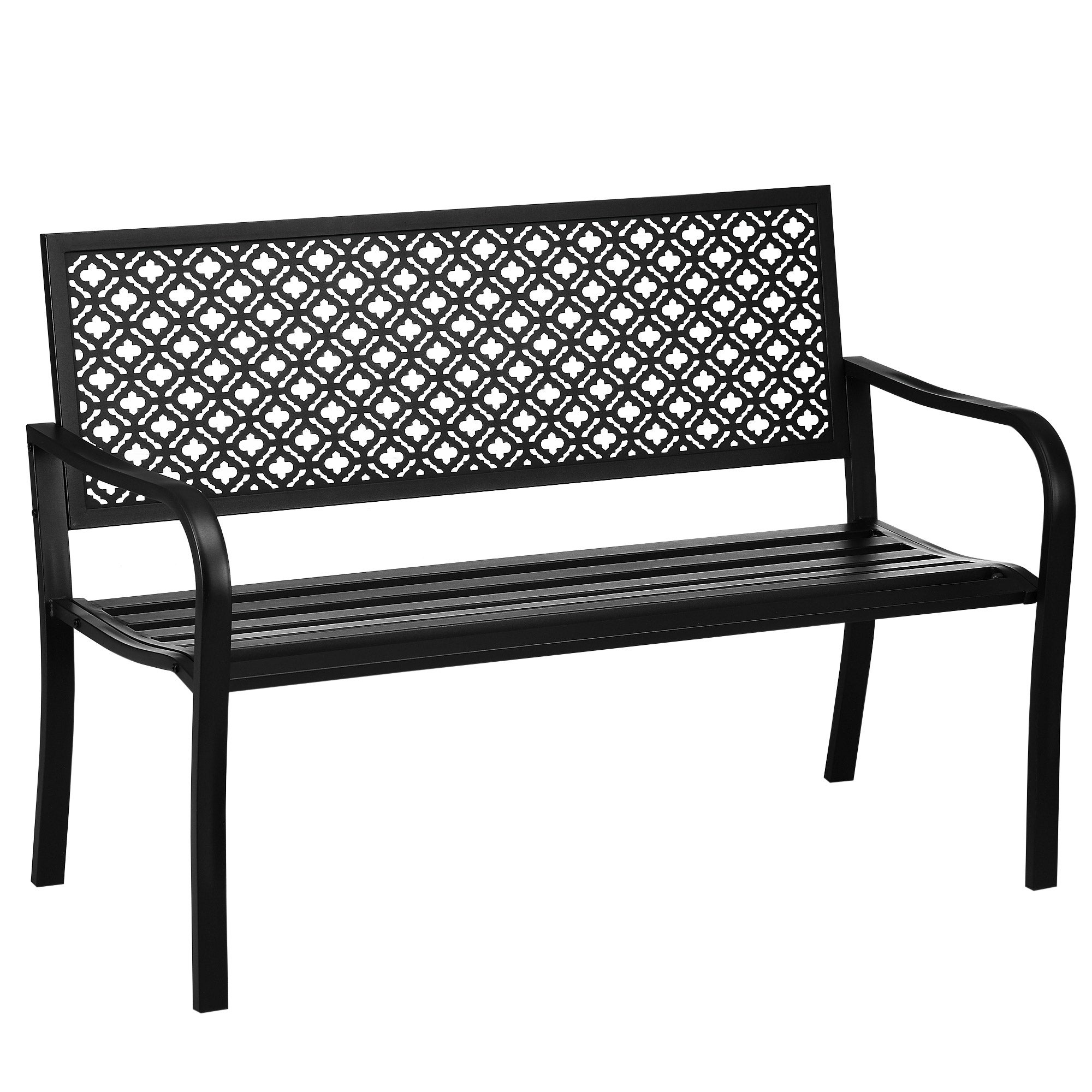 Bench of Garden Park Bench 2 Scaune cu spătar și cotieră, Oțel, Max. 240 kg, model floral, negru, 127 x 63 x 83 cm pentru grădină și terasa