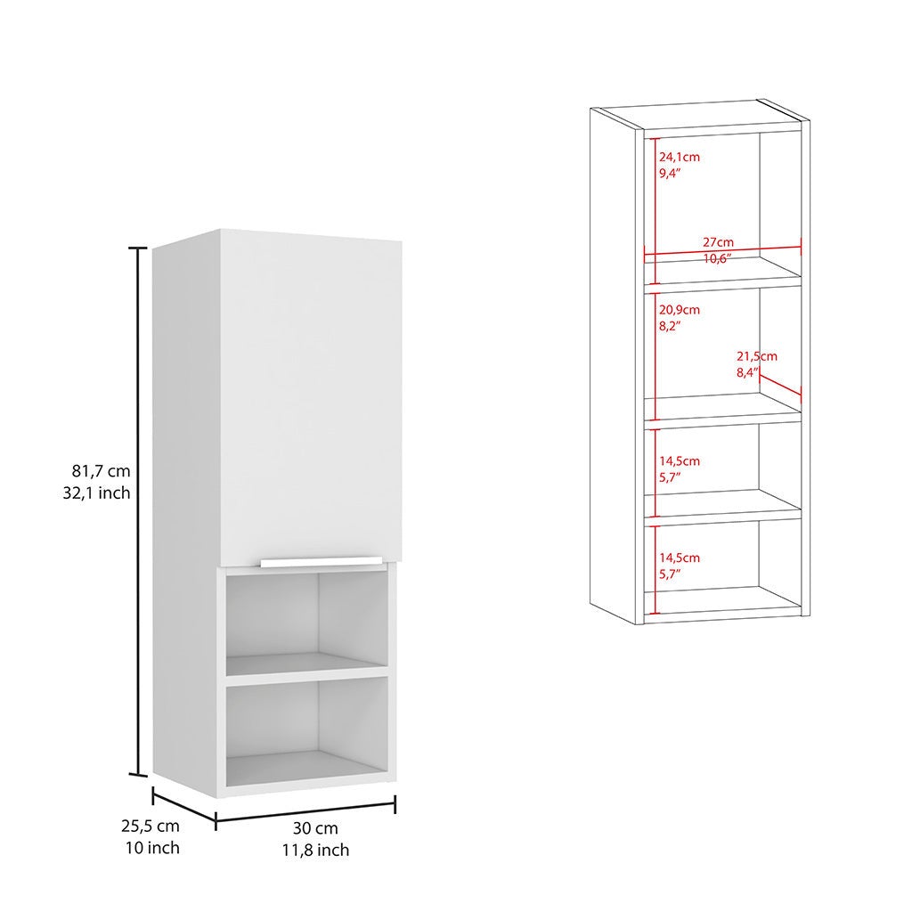 Armario de Pared baño Mila en melamina con una puerta y cuatro estantes , 81.7 X 30 X 25.5 cm , Blanco - 3