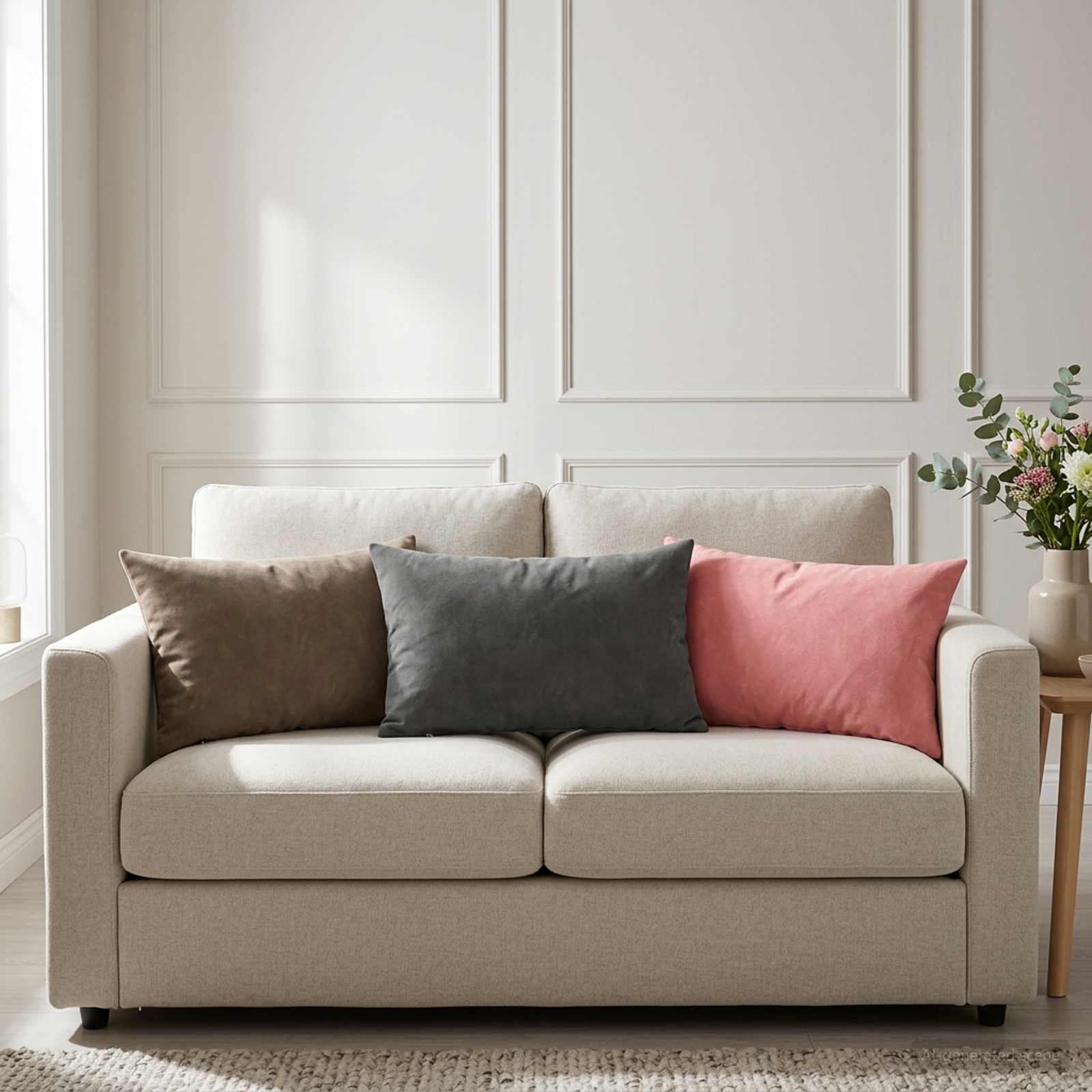 Coussin HEERLEN avec oreiller, 2 pièces, gris clair, velours | Leroy Merlin