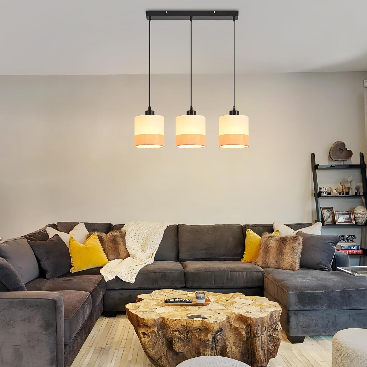 ZMH Lampa wisząca nowoczesna E27 biała 3 płomienna do salonu bez żarówki - 8