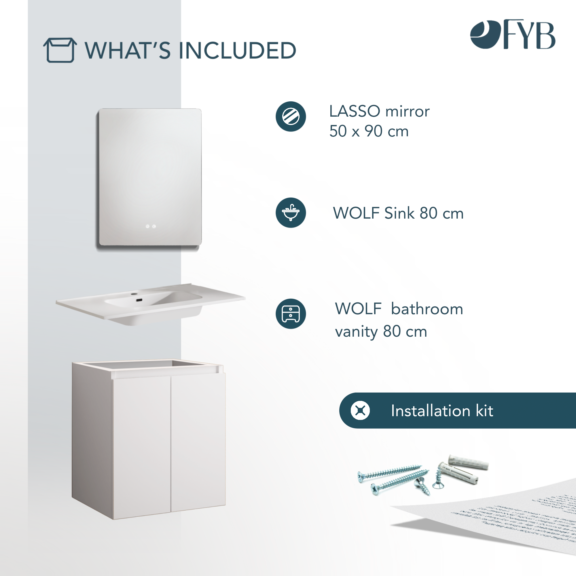 Feel Your Bath, Meuble De Salle De Bain WOLF Blanc 60 cm, 2 Portes, Vasque Céramique Intégrée Et Miroir Carré LED Antibuée - 7