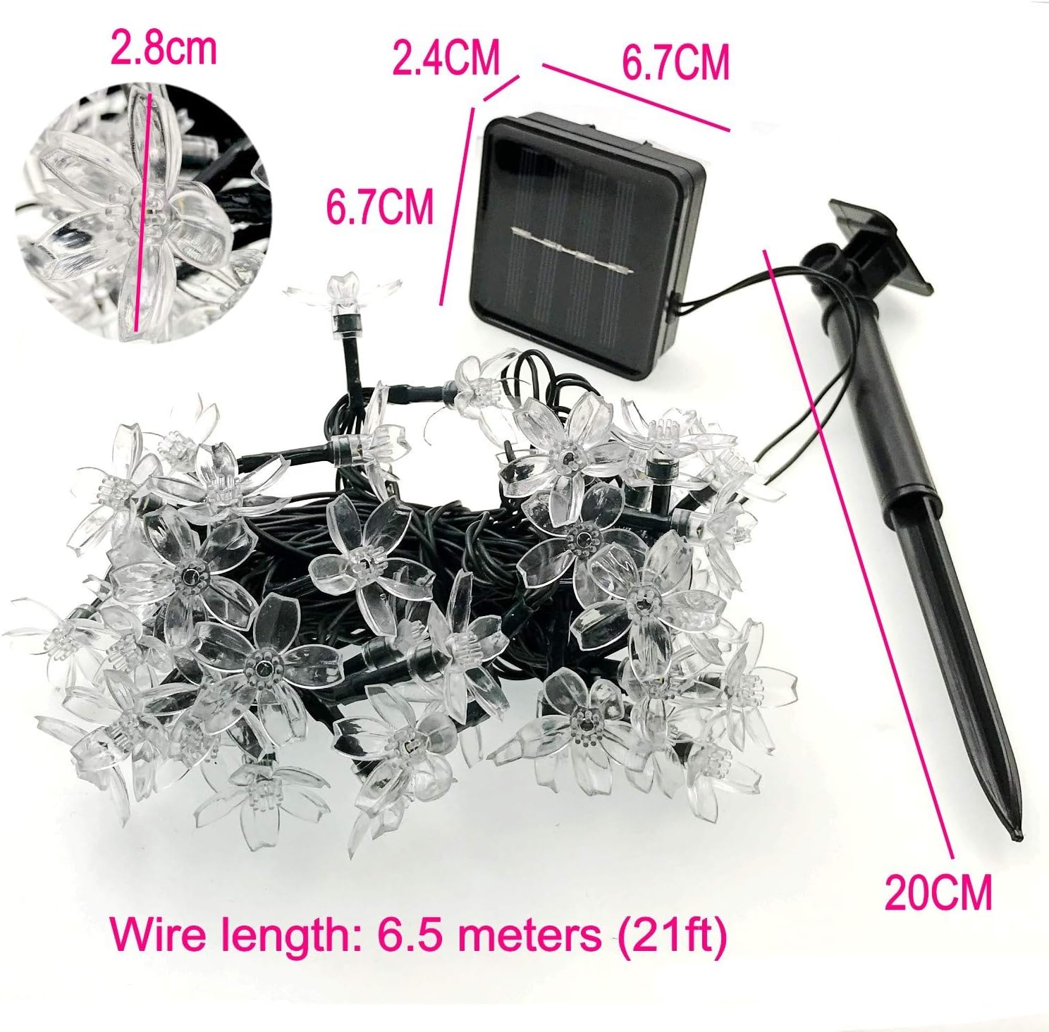 6.5m Blanc Chaud Imperméable Lumières Solaires de Ficelle de Fleur de LED, Guirlandes Lumineuses pour Décorations de Jardin, Décoration - 2