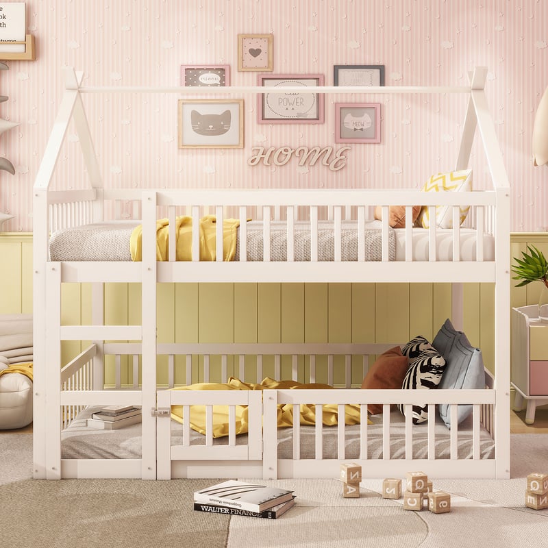 Łóżko piętrowe 140x200cm - lite drewno - ze schodami - Biały