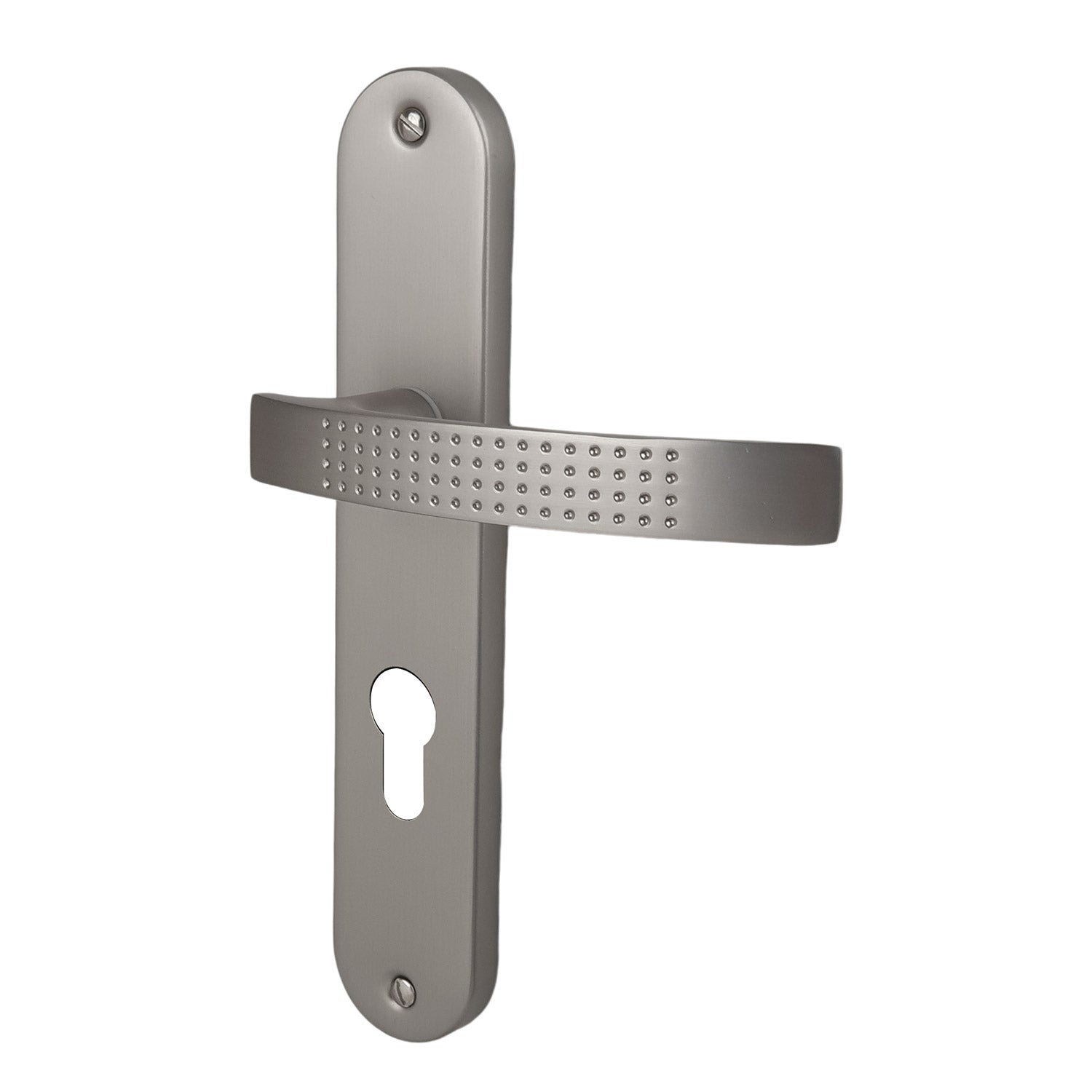 2 poignées de porte AUDACE trou de Cylindre, Aluminium nickel mat entraxe 195 mm, entrée bureau garage - 8