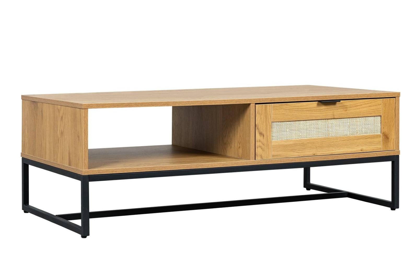 Stolik kawowy prostokątny Capri do salonu INTESI rattanowy front szuflada boho 120x60 cm 1 szt.