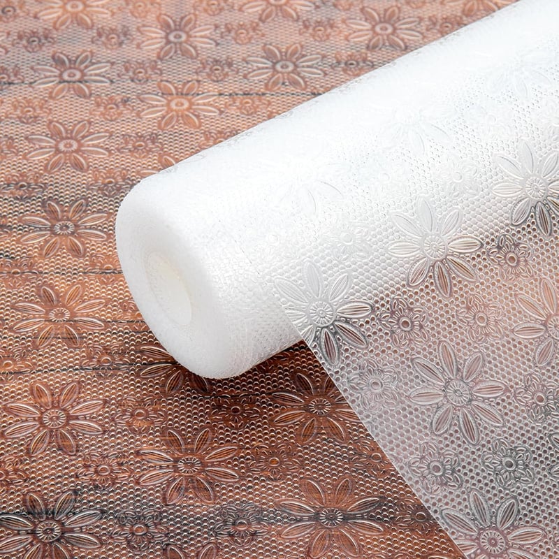 Wkładki antypoślizgowe i nieprzywierające do szuflad, ochraniacze na meble, 45 cm x 500 cm (przezroczysty wzór kwiatowy)