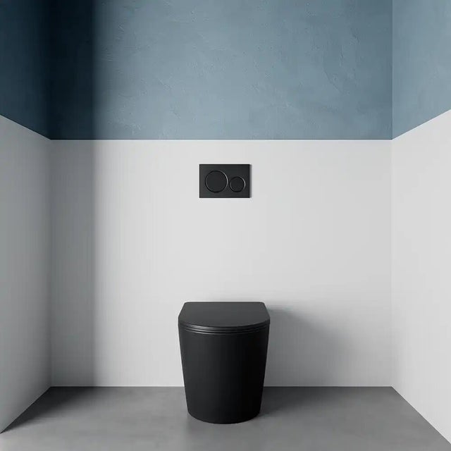 Cuvette WC à poser dos au mur sans rebord en céramique noir mat avec siège à fermeture douce | Vienna