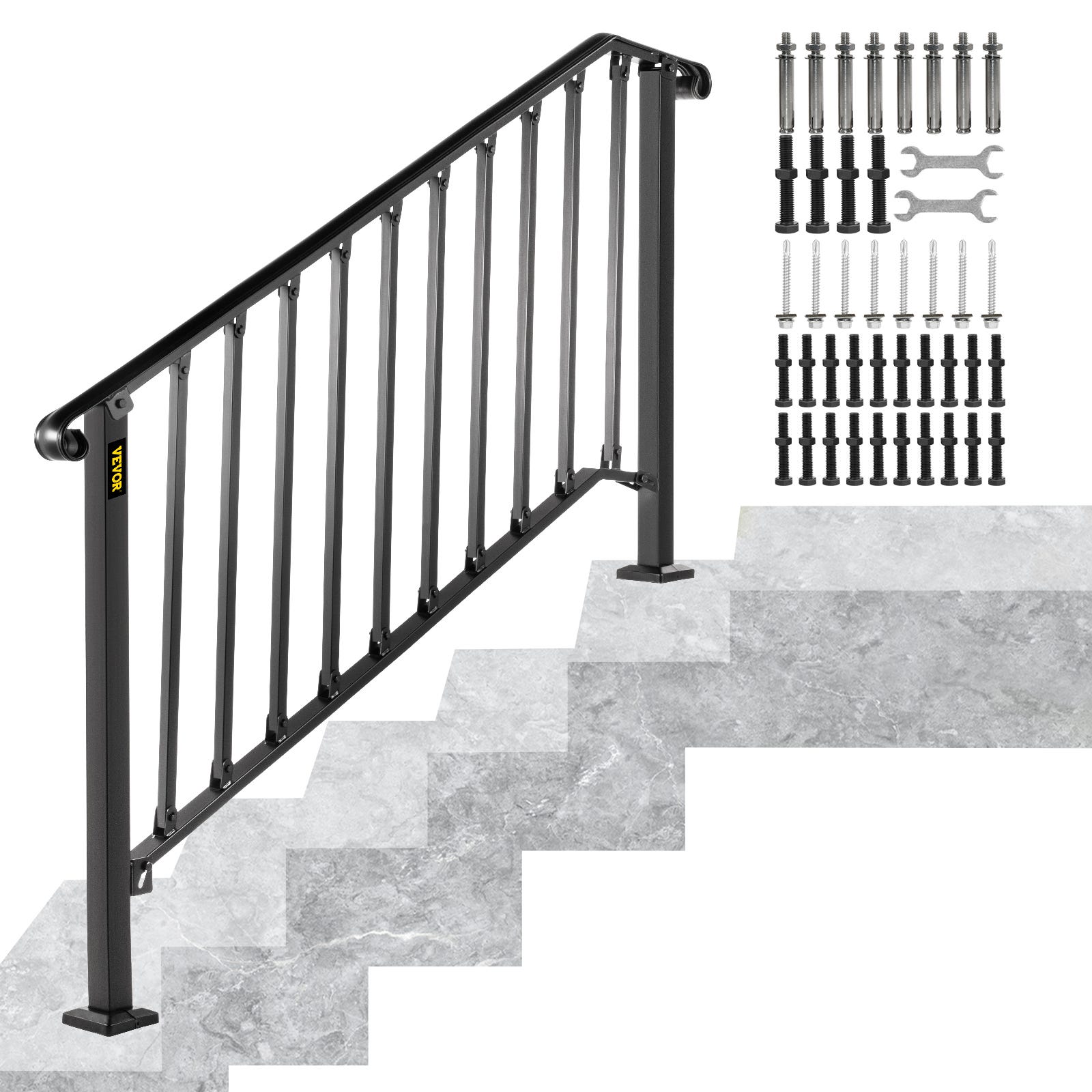 OTOEKO Corrimano Moderno Per Scale Esterne Interne, Parapetto In Ferro Battuto A Forma Di U A Montaggio Laterale, Kit Ringhiera Per Scale Assistenti - Design A Tubo Quadrato (Size : 95cm(2.1ft