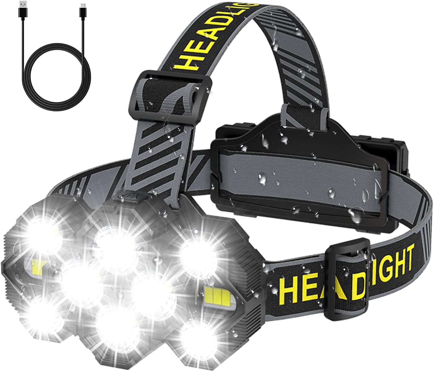 Ładowalna latarka czołowa 22000 lumenów - 10 LED, 10 trybów, wodoodporna IPX4, lampa kempingowa i rowerowa do aktywności nocnych
