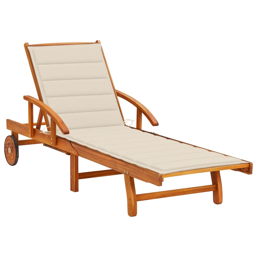 Lettino Prendisole da Giardino | Sedia a Sdraio | Chaise Longue con Cuscino Massello di Acacia CFW53698 - 2