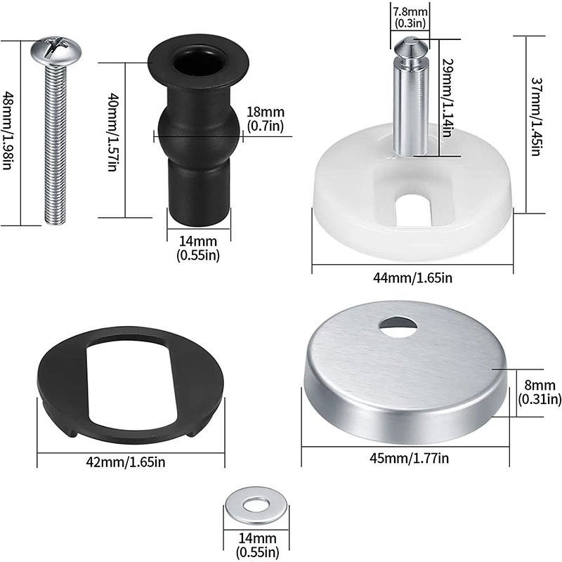 Kit de remplacement de charnière en acier inoxydable - Charnière pour abattant WC - Fixations pour charnière - Réglable - Facile à installer - 6