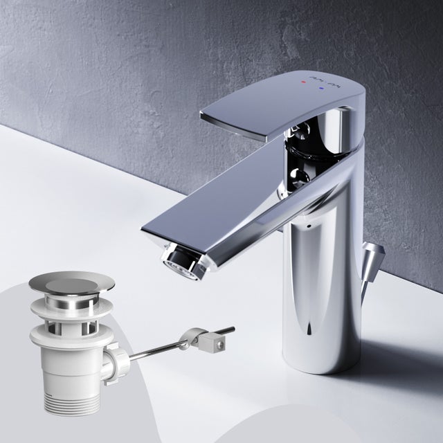 Mitigeur de lavabo, Robinet de Lavabo, avec bonde clic clac Mitigeur Salle de Bain Robinet de lavabo Chromé, Play taille S, F8Y82100 AM.PM