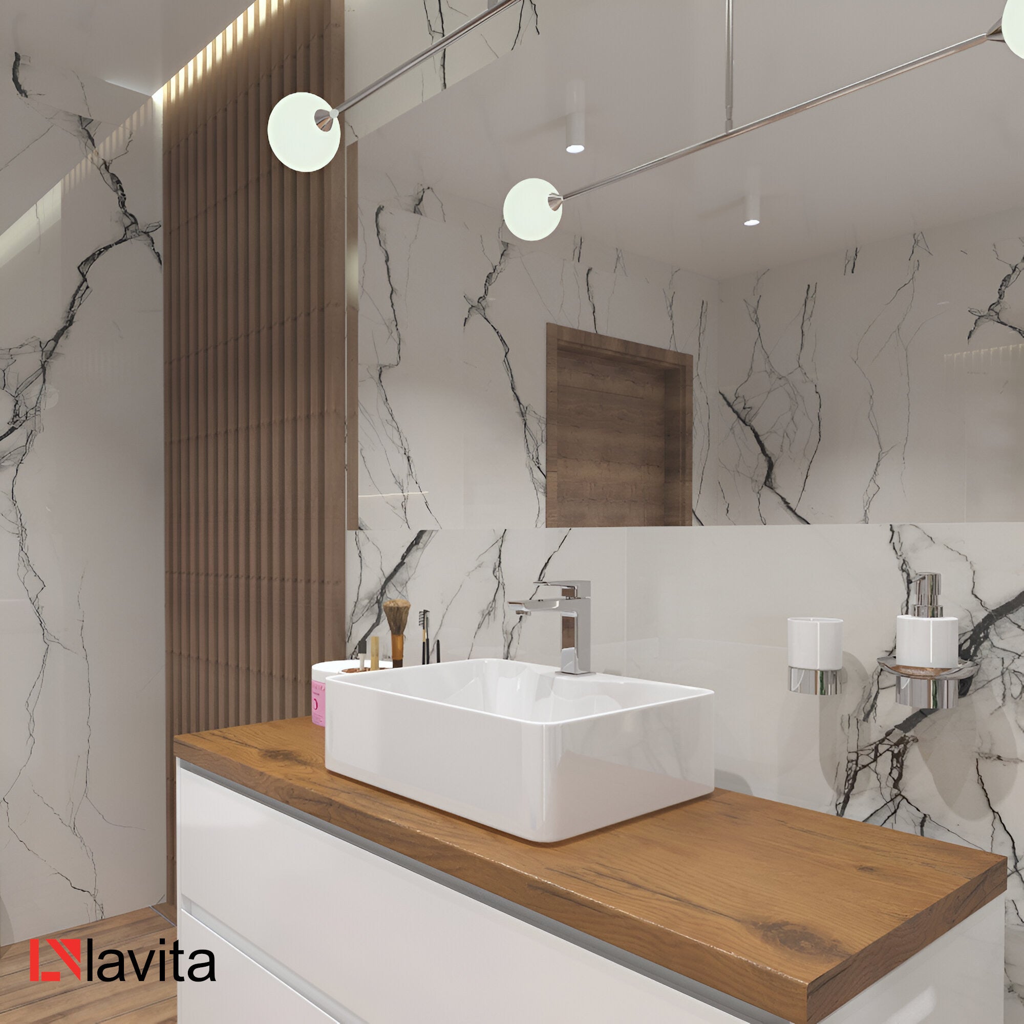 Vasque à poser LAVITA |Vasque à poser élégante et compacte| Produit en porcelaine de haute qualité |rectangulaire| 47,5x37x14 cm |Blanc - 4