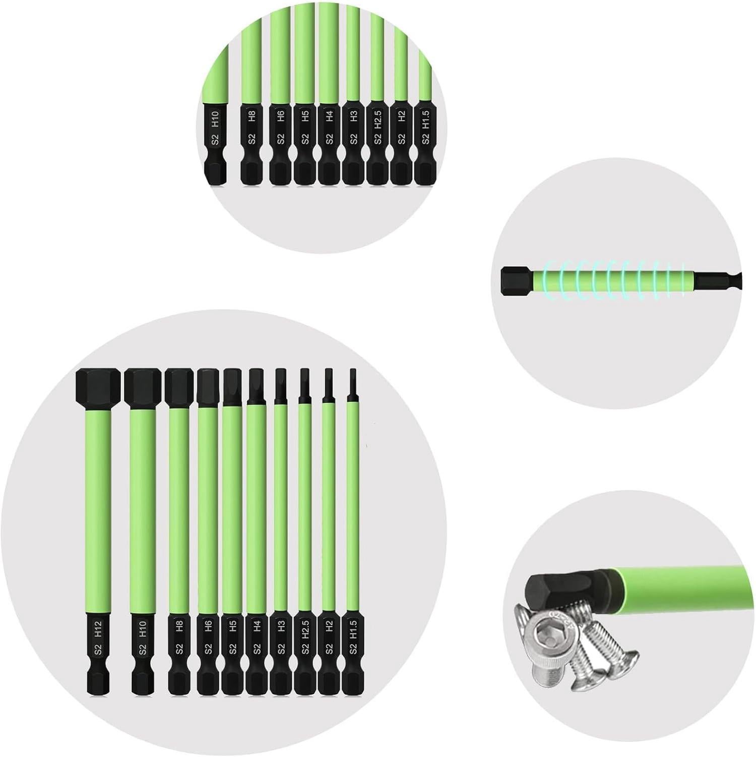 Lot de 10 vis à tête hexagonale S2 pour visseuse sans fil H1,5/2/2,5/3/4/5/6/8/10/12, visseuse à percussion S2, clé Allen de qualité supérieure - 7