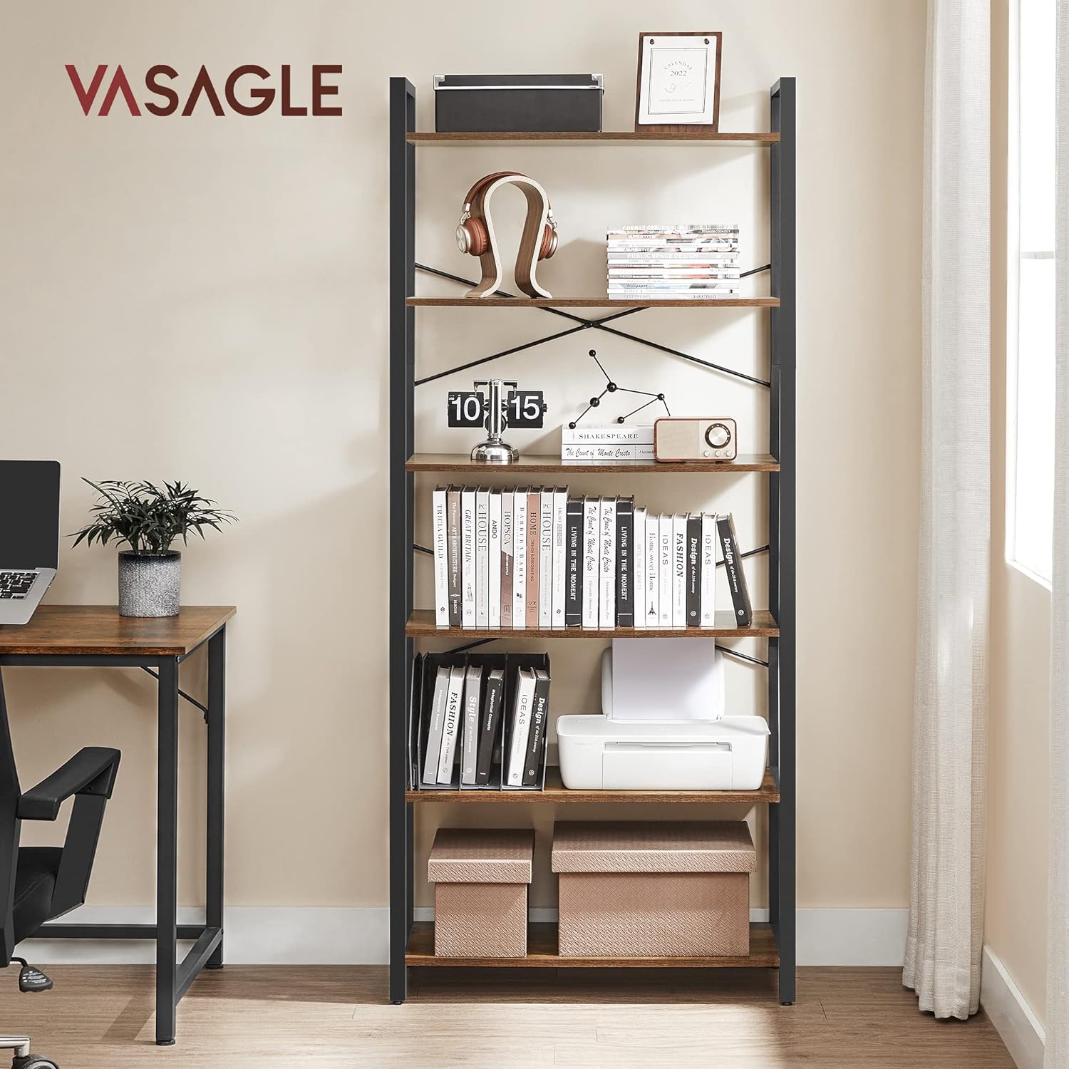 Étagère Verticale 6 Niveaux - 178cm Haut - Noir - Métal Et Panneau De Particules - Idéale Petit Espace