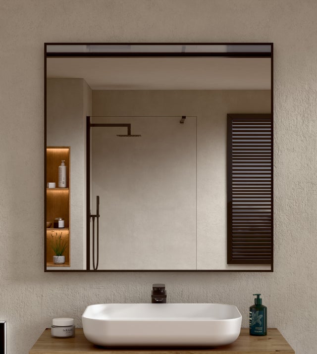 BELLOBATH - Espejo de Baño Rectangular de Pared con Marco de Aluminio Negro - 70 cm Alto x 80 cm Ancho